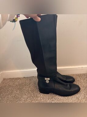 Michael Kors Mindy Knee High Boots Black Leather MK Riding Boots Women’s 6.5